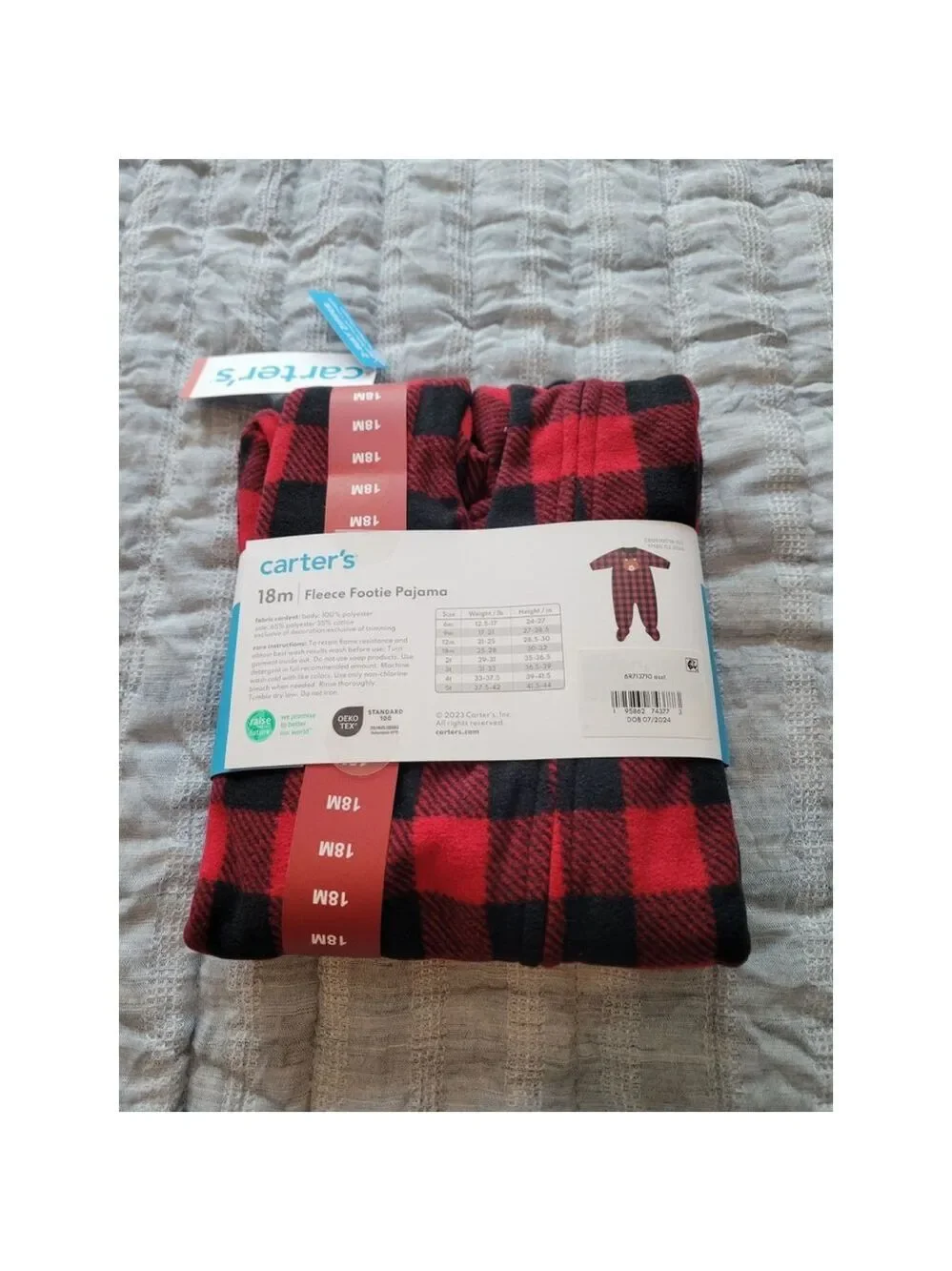Boys Carter's Pajama 18M Red Black Fleece Footie Bear 🐻 NWT
